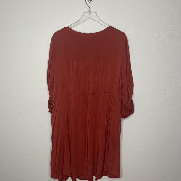 *SOLD* Torrid Challis Drawstring Shirt Dress Brick Red with Pockets 3 3X 22/24 - Picture 7 of 7